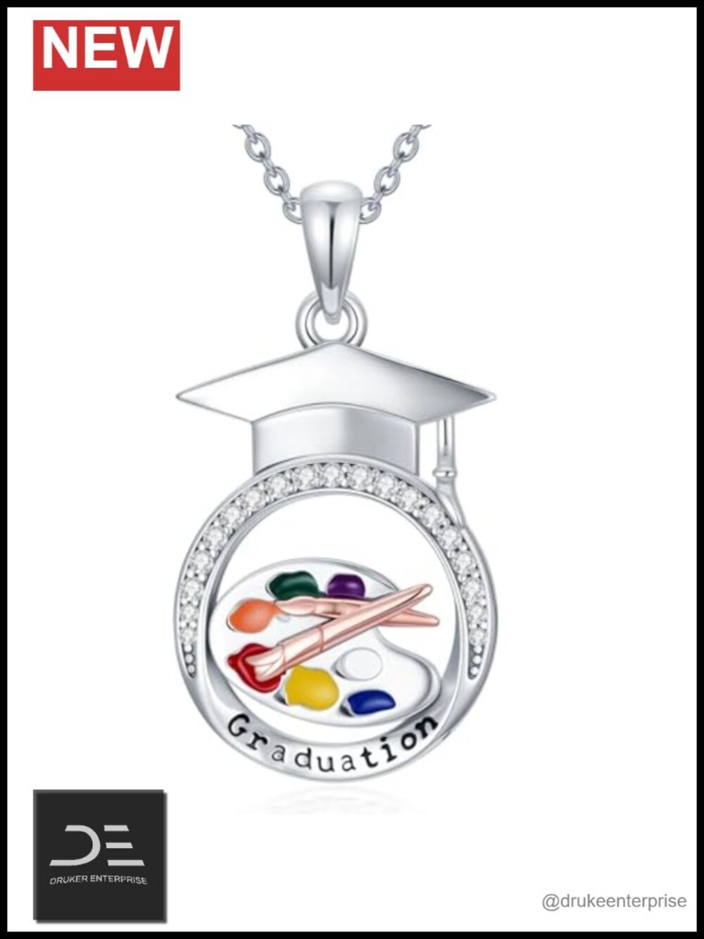 Graduation Necklace 925 Sterling Silver Class of 2026 Cap Pendant Painted